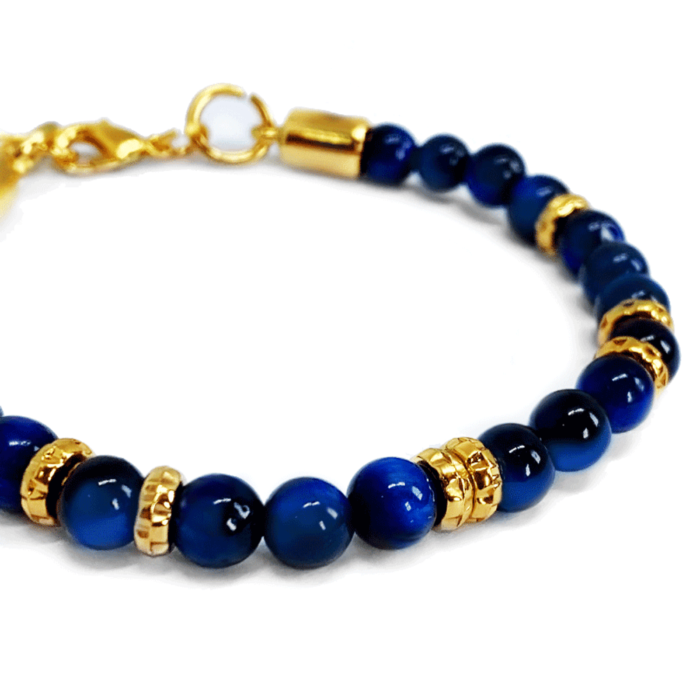 Pulseira Masculina Pedra Olho de Tigre Azul Leao de Nemeia Pulseira Masculina Pedra Olho de Tigre Azul Leao de Nemeia
